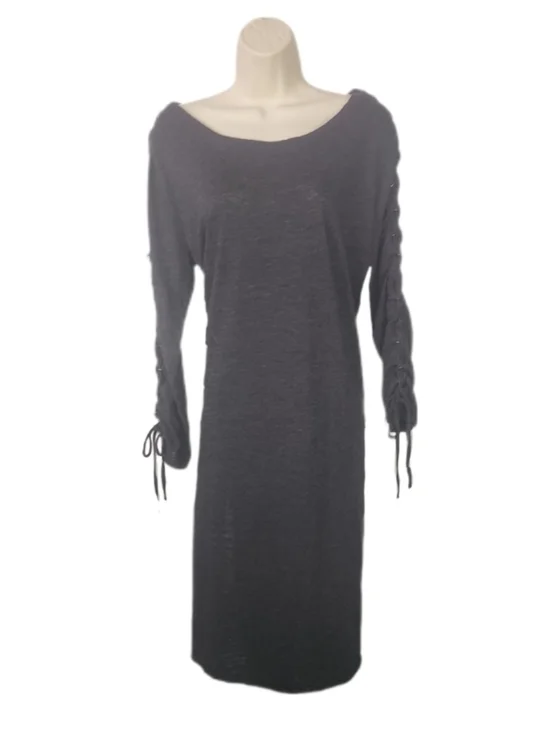 Umgee Dress Knit  Long Sleeve With Tie-Detail  Charcoal Size L - Picture 3 of 12